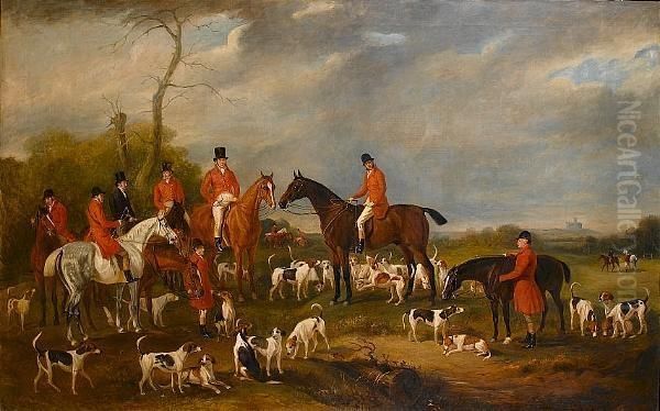 Sir Richard Sutton Bart, And His
 Hounds, With Portraits Of Gentlemen Of The Burton Hunt, Lincoln 
Cathedral In The Distance Oil Painting by John Snr Ferneley