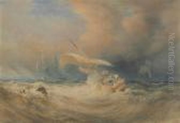 A Cutter And Merchantman In Stormy Weather Oil Painting by Anthony Vandyke Copley Fielding