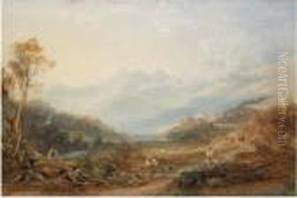 Mount Snowdon From Capel Curig Oil Painting by Anthony Vandyke Copley Fielding