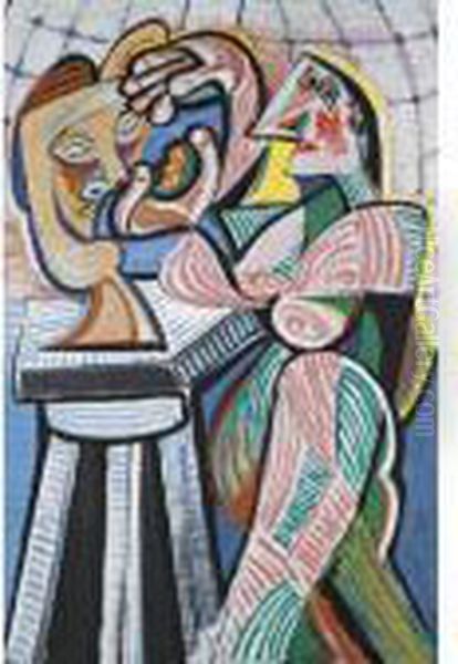 Sculptress In The Studio Oil Painting by Emil Filla