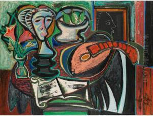 Nature Morte Au Luth Oil Painting by Emil Filla