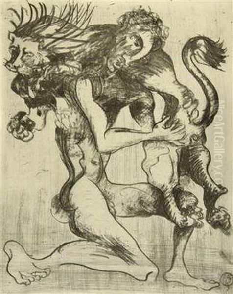 The Struggle Of Hercules With The Lion Ofcithaeron Oil Painting by Emil Filla