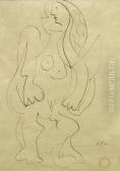 Standing Female Figure Oil Painting by Emil Filla