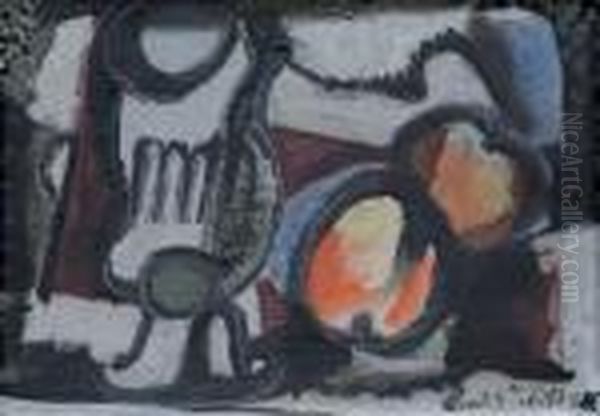 Zatisi S Poharem A Jablky Oil Painting by Emil Filla