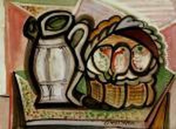 Zatisie S Tromi Hruskami Oil Painting by Emil Filla