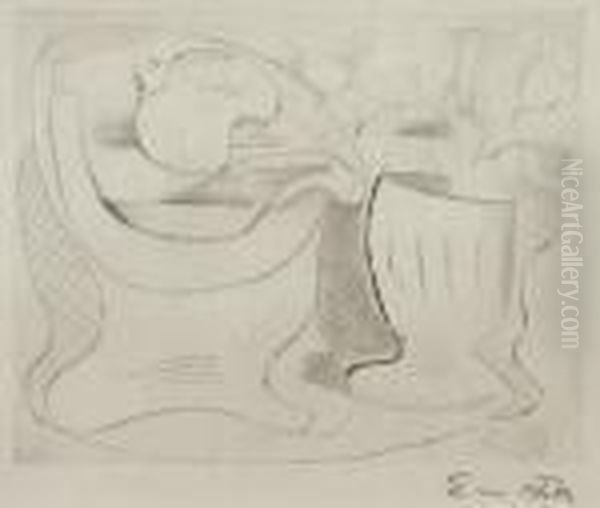 Zatisi S Kvetinami, Podnosem Ajablkem Oil Painting by Emil Filla