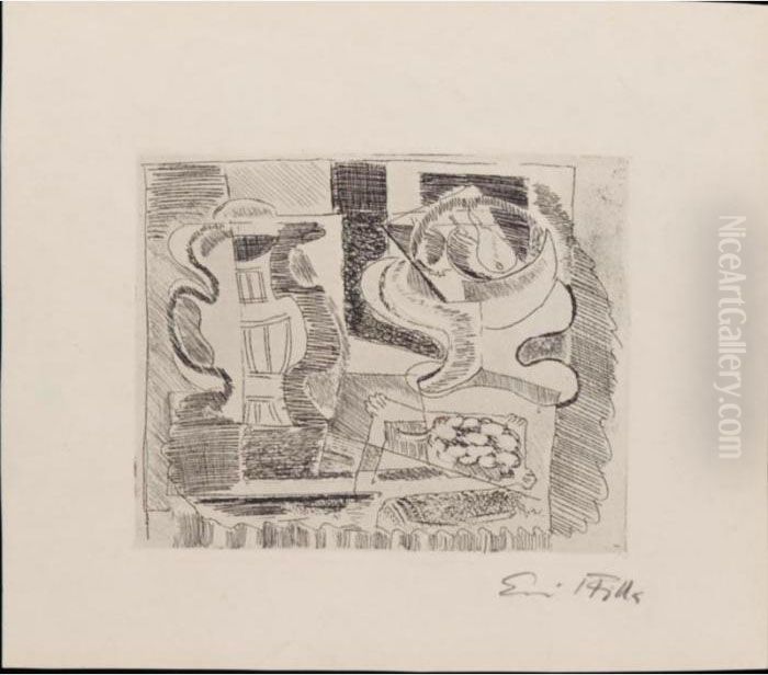 Still Life With Jug And Grapes; Still Life With Partridge And Goblet;
Still Life With Vase And Fruit) Oil Painting by Emil Filla