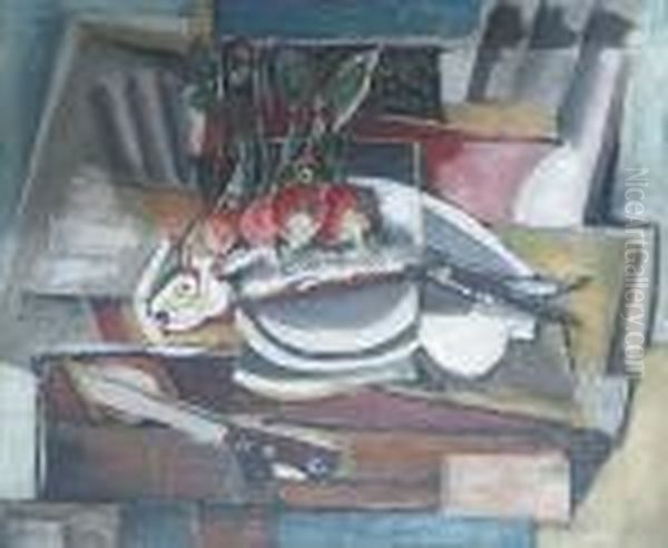 Zatisi S Redkvickami Arybou Oil Painting by Emil Filla