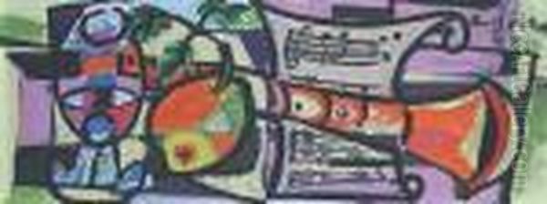 Zatisi S Klarinetem A Listempartitury Oil Painting by Emil Filla