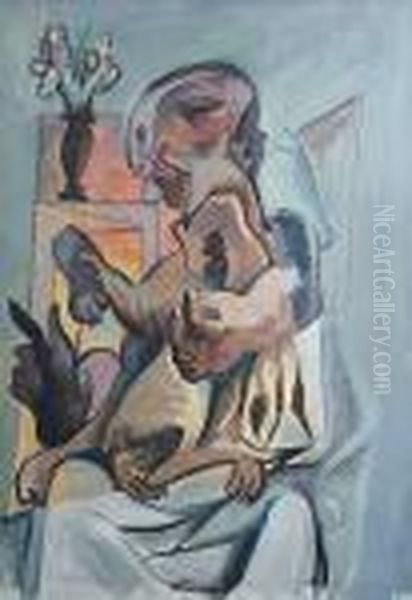 Zena Mazlici Se Se Psem Oil Painting by Emil Filla