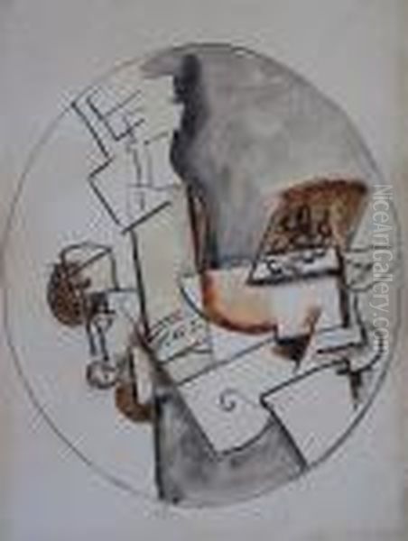 Zatisi S Lahvi Stolnihovina Oil Painting by Emil Filla