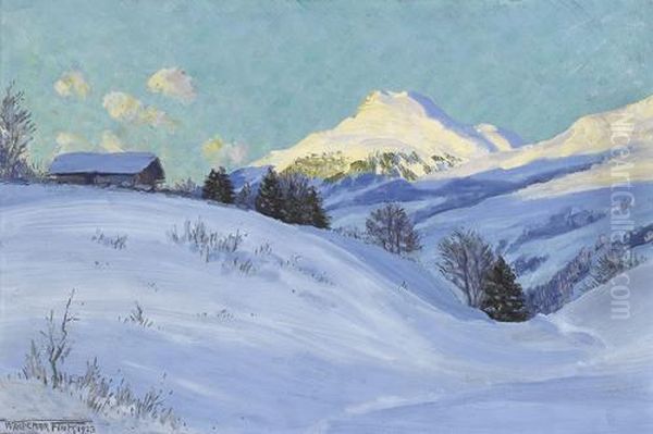 Wintervorabend Bei Adelboden Oil Painting by Waldemar Fink