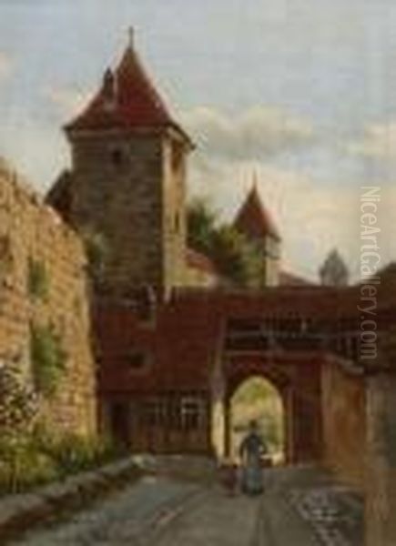 Partie An Der Nurnberger
 Stadtmauer. Oil Painting by August Fischer