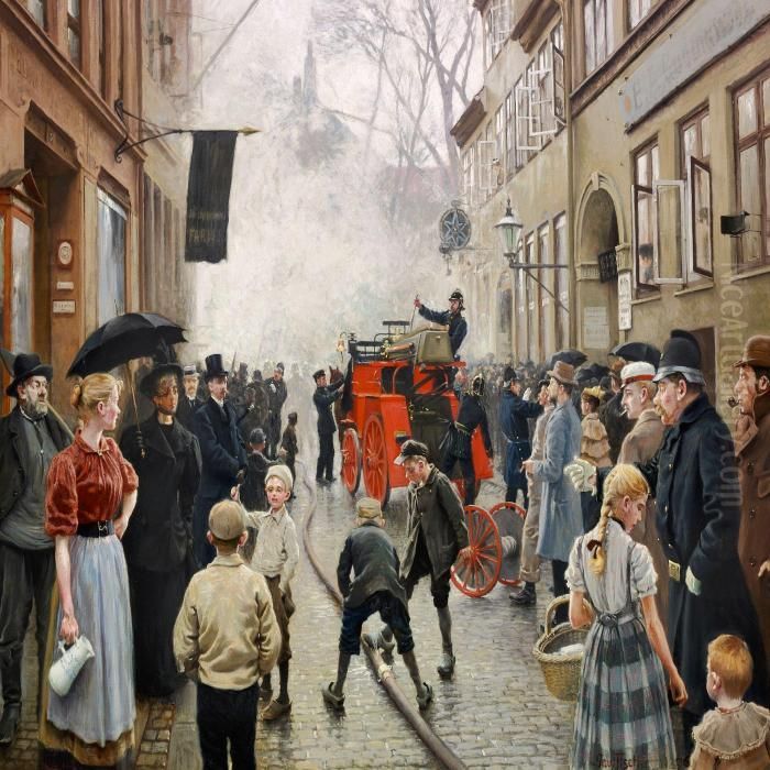 Ildlos Iskindergade Oil Painting by Paul-Gustave Fischer