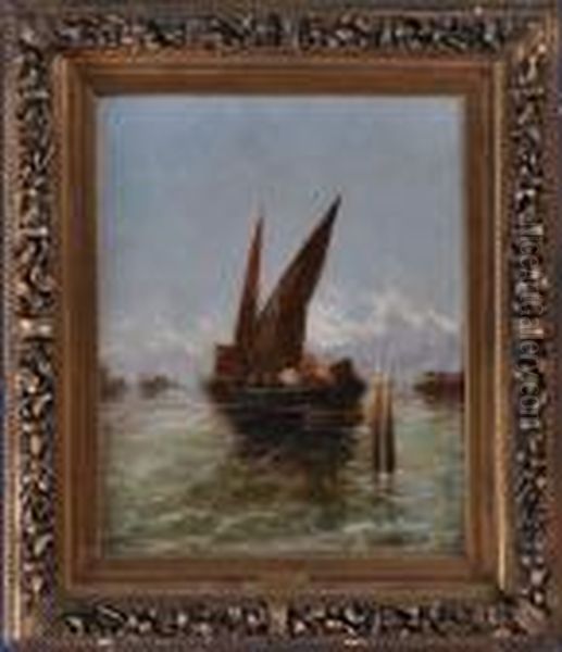 Fisherman In Harbor Oil Painting by Georg Fischof