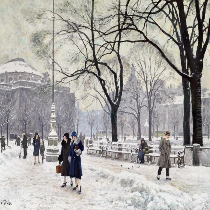 Winter Day In Kongens Nytorv With Two Elegant Women Oil Painting by Paul-Gustave Fischer