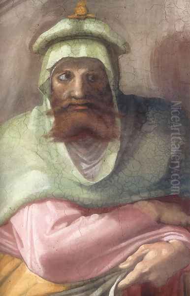 Jesse - David - Solomon (detail-1) 1511 Oil Painting by Michelangelo Buonarroti