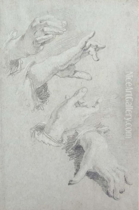 Black And White Chalk On Blue Paper, Watermark Device Oil Painting by Francesco Fontebasso