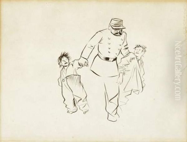 Gendarme Et Enfants Des Rues Oil Painting by Jean-Louis Forain