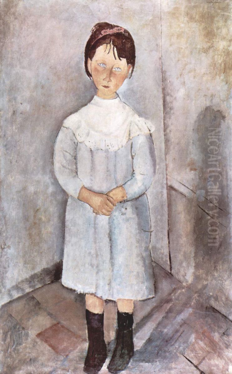 Little Girl In Blue Oil Painting by Amedeo Modigliani