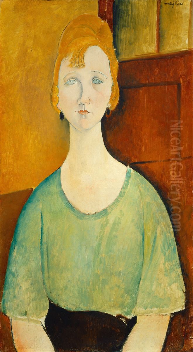 Girl In A Green Blouse Oil Painting by Amedeo Modigliani