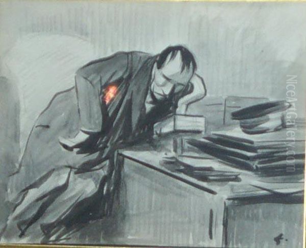 Quelle Affaire? ! Dessin Lavis 
D?encrede Chine Et Crayon Comte. Signe En Bas A Droite Du Monogramme. 
18,5x 24 Cm Oil Painting by Jean-Louis Forain