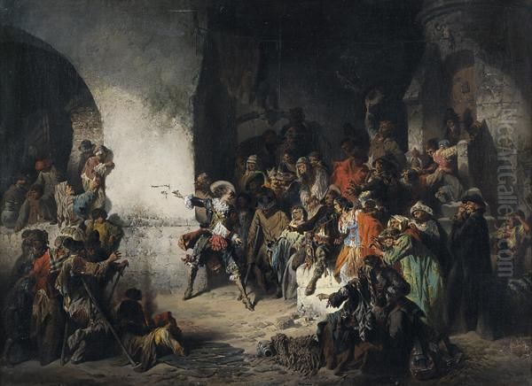 Chef Haranguant Ses Troupes Oil Painting by Mariano Jose Maria Bernardo Fortuny y Carbo