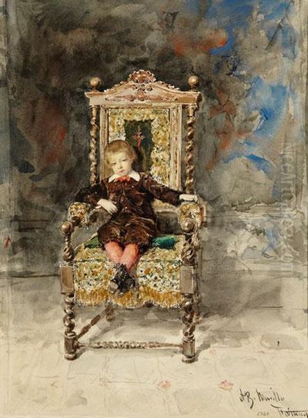 Retrato De Nino Joaquin Soriano Y Barroeta Aldamar Oil Painting by Mariano Jose Maria Bernardo Fortuny y Carbo