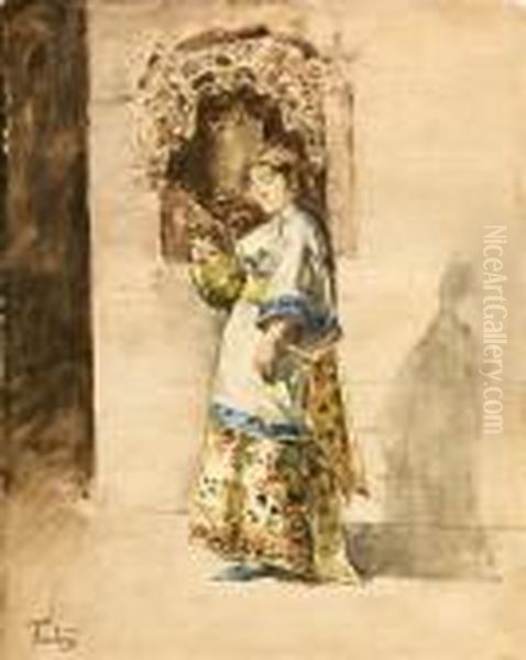 Mujer Con Cantaro Oil Painting by Mariano Jose Maria Bernardo Fortuny y Carbo