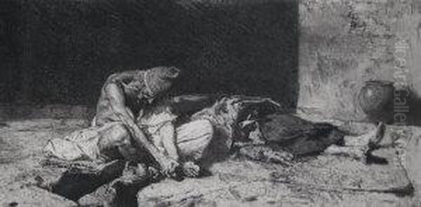 Arabe Veillant Le Corps De 'son Ami Oil Painting by Mariano Jose Maria Bernardo Fortuny y Carbo