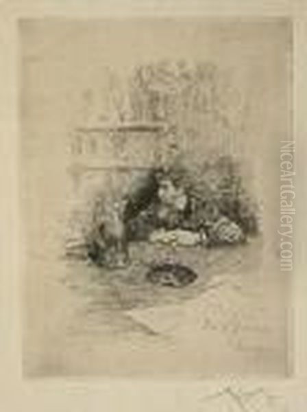 Retrato Del Pintor Zamacois.
 Grabado Al Aguafuerte Estampado Oil Painting by Mariano Jose Maria Bernardo Fortuny y Carbo