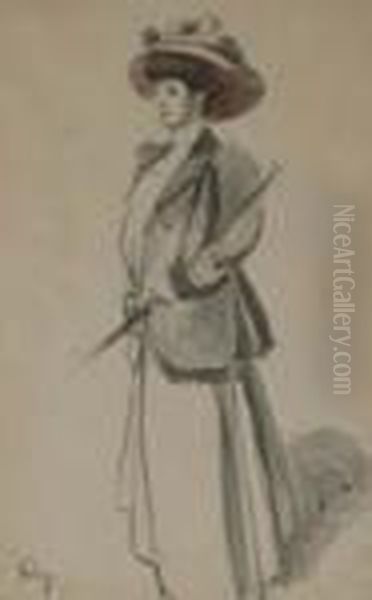 Gentildonna Con Cappello Oil Painting by Mariano Jose Maria Bernardo Fortuny y Carbo