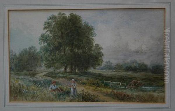 Landscape With Two Children Resting On The Edge Of A Path Oil Painting by Myles Birket Foster