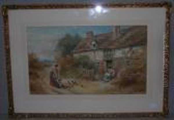 Description
Follower Of Myles Birket Foster Figuresoutside A Cottage Oil Painting by Myles Birket Foster