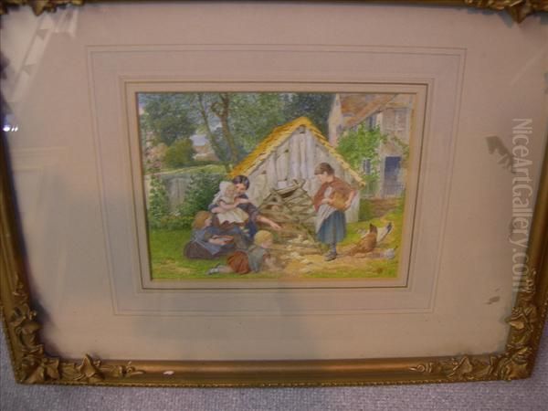 Description
Follower Of Myles Birket Foster Childrenplaying By A Chicken Run Oil Painting by Myles Birket Foster