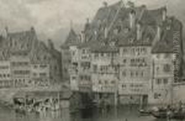 Rws -- 'old Houses, Strasburg'; 
Engraving, Monogramed Within The Plate, 18x24cm: Together With A Large 
Collection Of Other 19/20th Century Similar Engravings And Reproduction 
Prints After Various Hands, All In Matching Gilt Frames Oil Painting by Myles Birket Foster