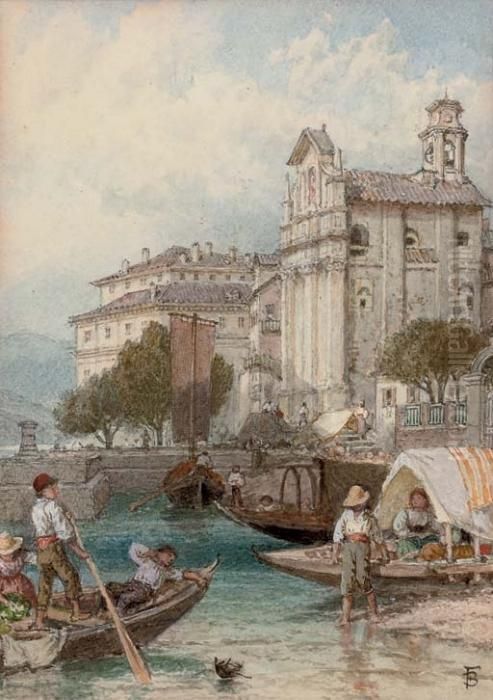 A Lazy Afternoon On The Banks Of Lake Como Oil Painting by Myles Birket Foster
