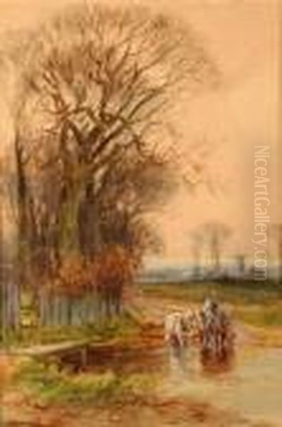 Plough Team Watering At The
Ford Oil Painting by Henry Charles Fox