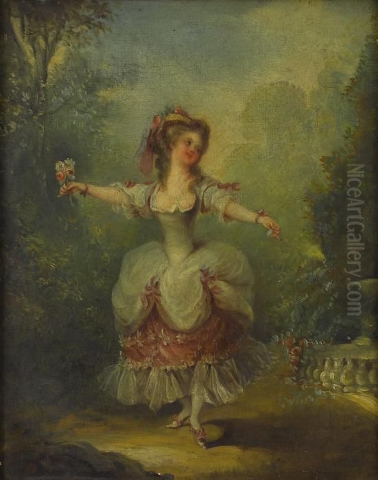 Young Girl In A Garden Oil Painting by Jean-Honore Fragonard