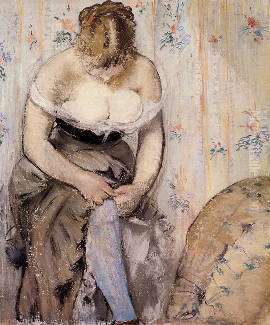 Woman Fastening Her Garter Oil Painting by Edouard Manet