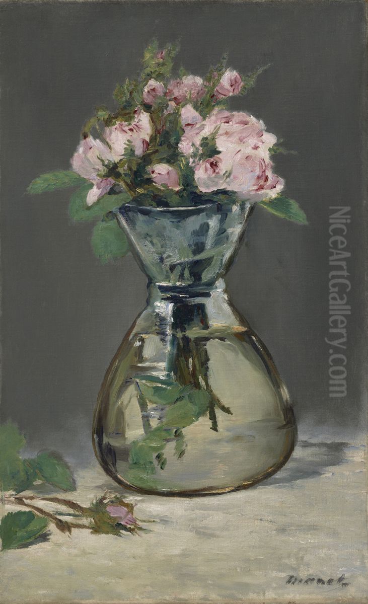 Moss Roses In A Vase Oil Painting by Edouard Manet