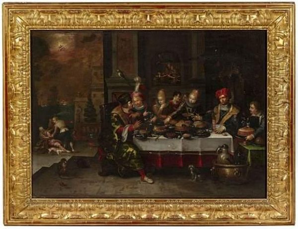 Lazare Et Le Mauvais Riche, Scene De Banquet. Oil Painting by Frans II Francken