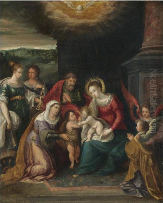 The Holy Family With The Infant 
Saint John The Baptist And Saintselizabeth, Catherine Of Alexandria And 
Mary Magadelene Oil Painting by Frans II Francken