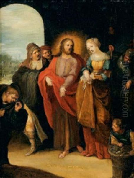 Le Christ Et La Femme Adultere Oil Painting by Frans II Francken