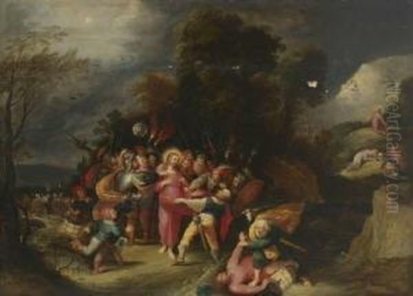 Die Gefangennahme Christi Mit
 Judaskuss. Oil Painting by Frans II Francken