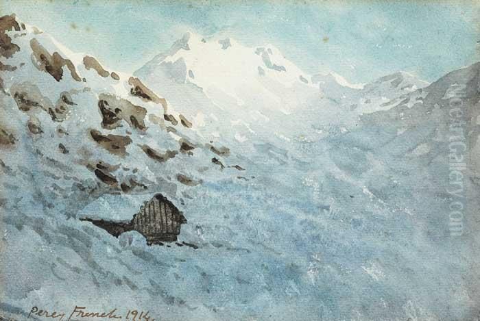 An Alpine Log Cabin Oil Painting by William Percy French