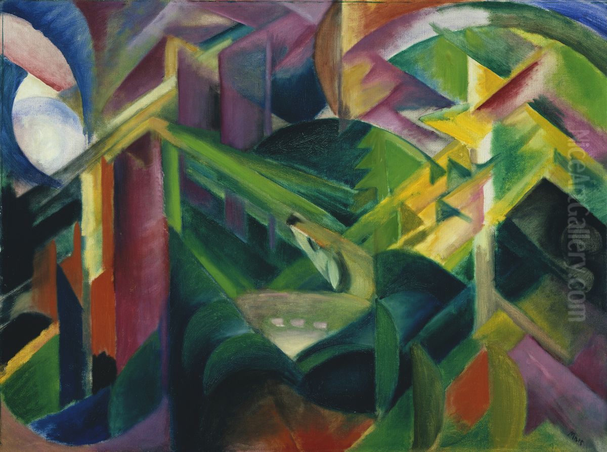 Deer In A Monastery Garden Oil Painting by Franz Marc