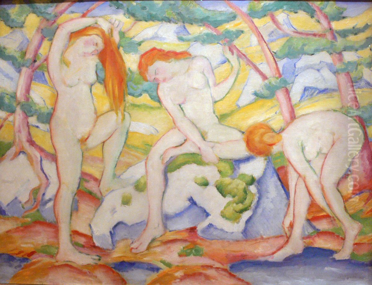 Bathing Girls Oil Painting by Franz Marc