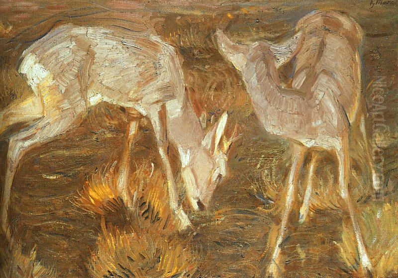 Deer At Dusk Oil Painting by Franz Marc