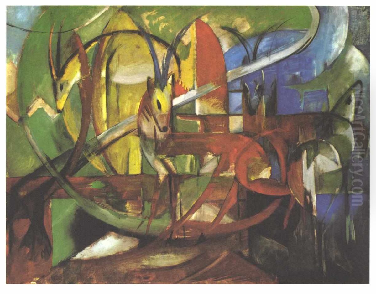 Gazelles Oil Painting by Franz Marc